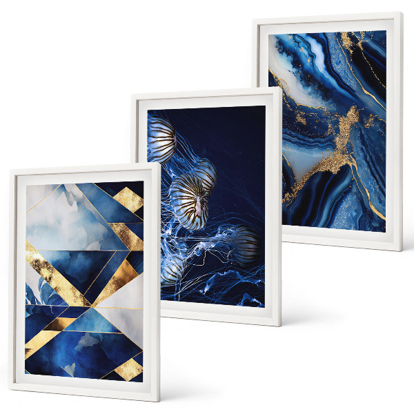 3 paveikslų rinkinys su rėmais Abstraktūs elegantiški raštai