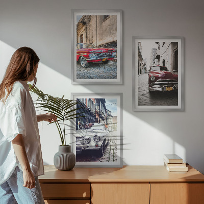 Įrėmintas triptikas Klasikiniai automobiliai miestuose