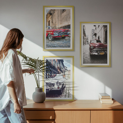 Įrėmintas triptikas Klasikiniai automobiliai miestuose