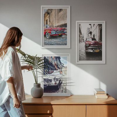 Įrėmintas triptikas Klasikiniai automobiliai miestuose