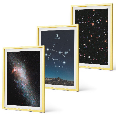 3 paveikslų rinkinys su rėmais Dvynių zodiako galaktika