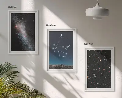 Dvynių zodiako galaktikos paveikslų rinkinys su rėmais, 3 dalių