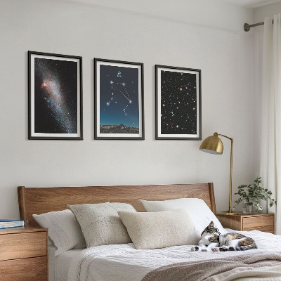 3 paveikslų rinkinys su rėmais Kosmoso galaktikos Svarstyklių dangus