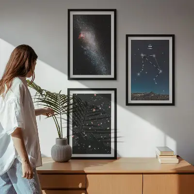 Kosmoso galaktikos Svarstyklių dangus 3 paveikslų rinkinys su rėmais
