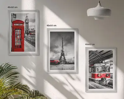 Paveikslų rinkinys su rėmais Londono ir Paryžiaus transporto piktogramos (3 vnt.)