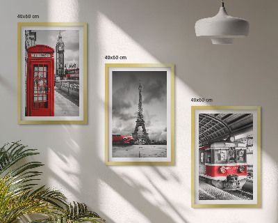 3 paveikslų rinkinys su rėmais Londono ir Paryžiaus transporto piktogramos