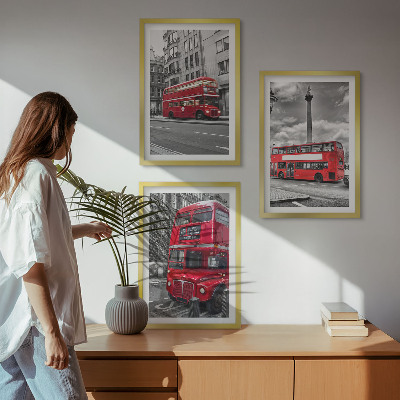 3 paveikslų rinkinys su rėmais Raudonieji autobusai Londone