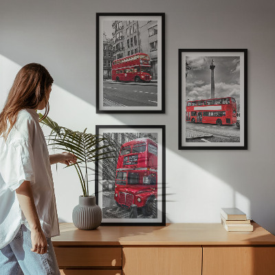 3 paveikslų rinkinys su rėmais Raudonieji autobusai Londone