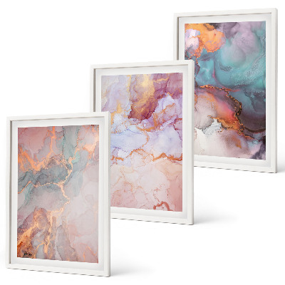 3 paveikslų rinkinys su rėmais Abstraktūs pasteliniai raštai