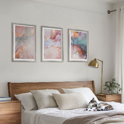 3 paveikslų rinkinys su rėmais Abstraktūs pasteliniai raštai