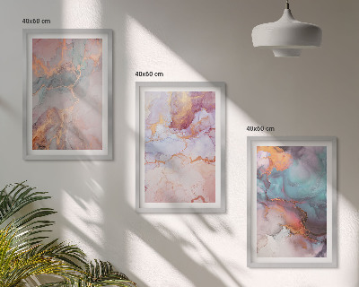 3 paveikslų rinkinys su rėmais Abstraktūs pasteliniai raštai