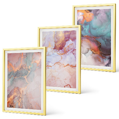 3 paveikslų rinkinys su rėmais Abstraktūs pasteliniai raštai