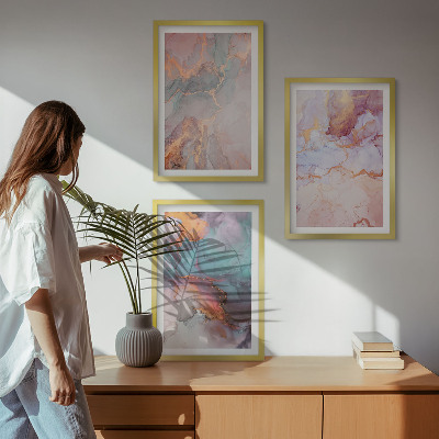 3 paveikslų rinkinys su rėmais Abstraktūs pasteliniai raštai