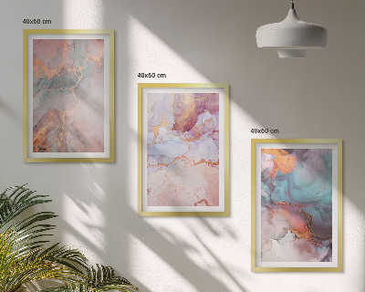 3 paveikslų rinkinys su rėmais Abstraktūs pasteliniai raštai