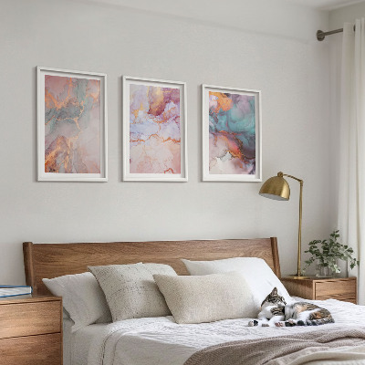 3 paveikslų rinkinys su rėmais Abstraktūs pasteliniai raštai