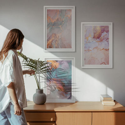 3 paveikslų rinkinys su rėmais Abstraktūs pasteliniai raštai