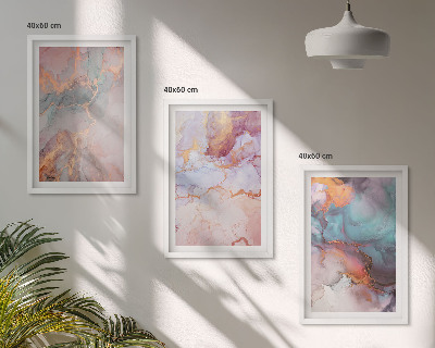 3 paveikslų rinkinys su rėmais Abstraktūs pasteliniai raštai