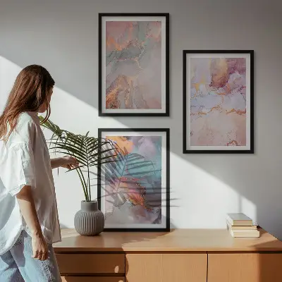 Abstraktūs pasteliniai raštai 3 paveikslų rinkinys su rėmais