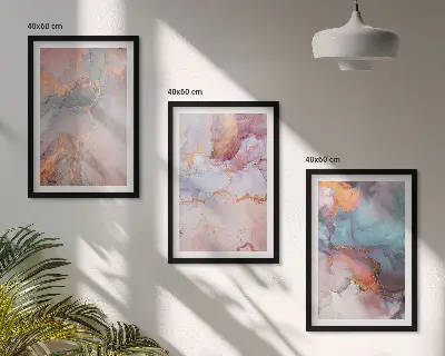 Abstraktūs pasteliniai raštai 3 paveikslų rinkinys su rėmais