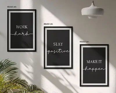 Įrėmintas triptikas elegantiški motyvai juodame fone
