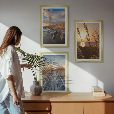 Švyturio žolės molas 3 paveikslų rinkinys su rėmais