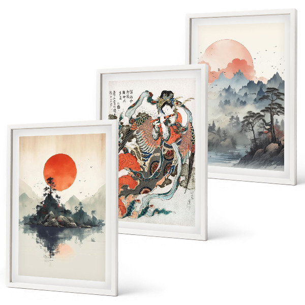 3 paveikslų rinkinys su rėmais Azijos japandi paveikslai