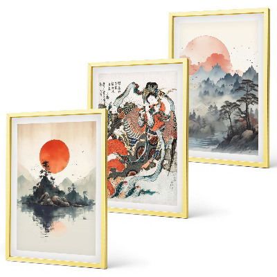 3 paveikslų rinkinys su rėmais Azijos japandi paveikslai