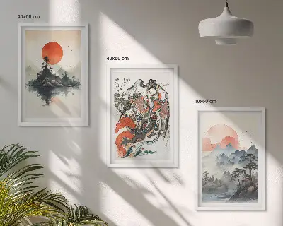 Azijos japandi stiliaus paveikslai 3 dalių rinkinys su rėmais