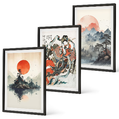 3 paveikslų rinkinys su rėmais Azijos japandi paveikslai