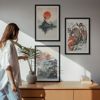3 paveikslų rinkinys su rėmais Azijos japandi paveikslai