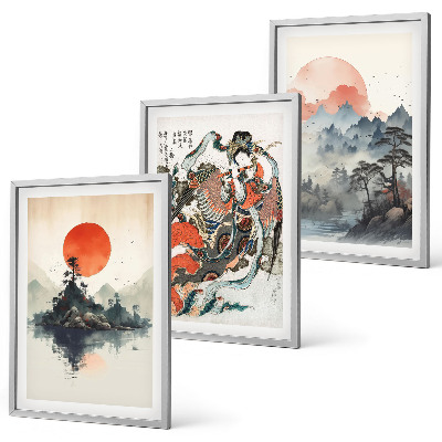 3 paveikslų rinkinys su rėmais Azijos japandi paveikslai
