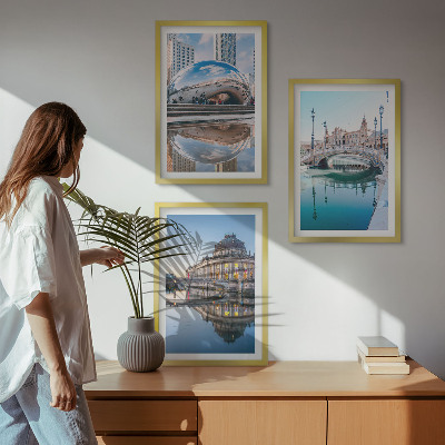 Įrėmintas triptikas Miestų ant vandens architektūra