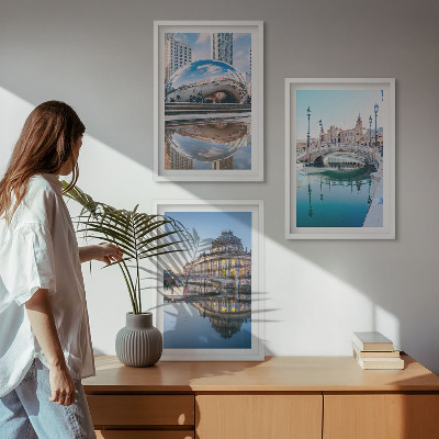 Įrėmintas triptikas Miestų ant vandens architektūra