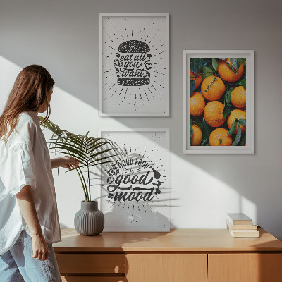 3 paveikslų rinkinys su rėmais Sultingų apelsinų virtuvė