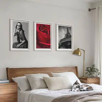 Paryžietė su Eifelio akiniais 3 paveikslų rinkinys su rėmais