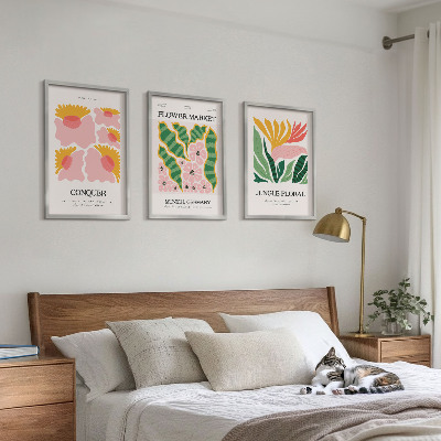 Įrėmintas triptikas Gėlių lapai modernūs plakatai