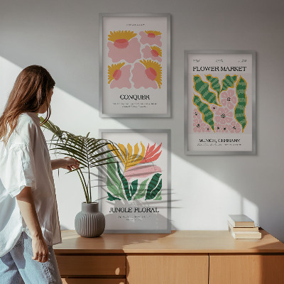 Įrėmintas triptikas Gėlių lapai modernūs plakatai