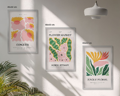 Įrėmintas triptikas Gėlių lapai modernūs plakatai
