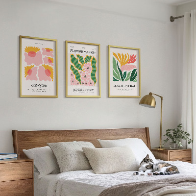 Įrėmintas triptikas Gėlių lapai modernūs plakatai