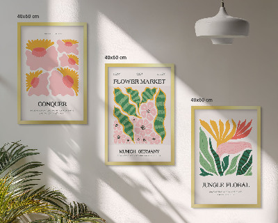 Įrėmintas triptikas Gėlių lapai modernūs plakatai