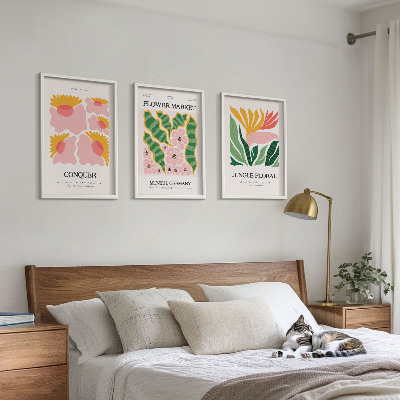 Įrėmintas triptikas Gėlių lapai modernūs plakatai