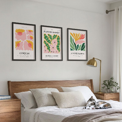 Įrėmintas triptikas Gėlių lapai modernūs plakatai
