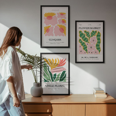 Įrėmintas triptikas Gėlių lapai modernūs plakatai