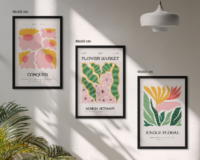 Įrėmintas triptikas Gėlių lapai modernūs plakatai