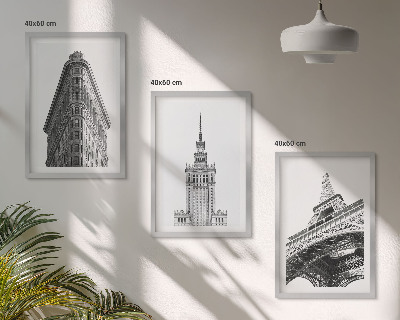 3 paveikslų rinkinys su rėmais Architektūriniai juodai balti pastatai