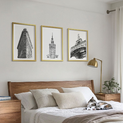 3 paveikslų rinkinys su rėmais Architektūriniai juodai balti pastatai