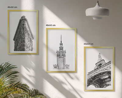 3 paveikslų rinkinys su rėmais Architektūriniai juodai balti pastatai