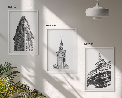 3 paveikslų rinkinys su rėmais Architektūriniai juodai balti pastatai