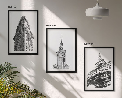 3 paveikslų rinkinys su rėmais Architektūriniai juodai balti pastatai
