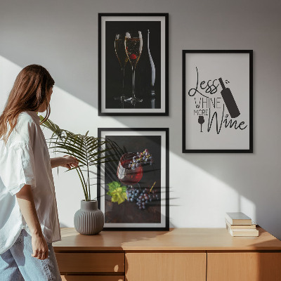 3 paveikslų rinkinys su rėmais Vyno taurės su vynuogėmis ir užrašu